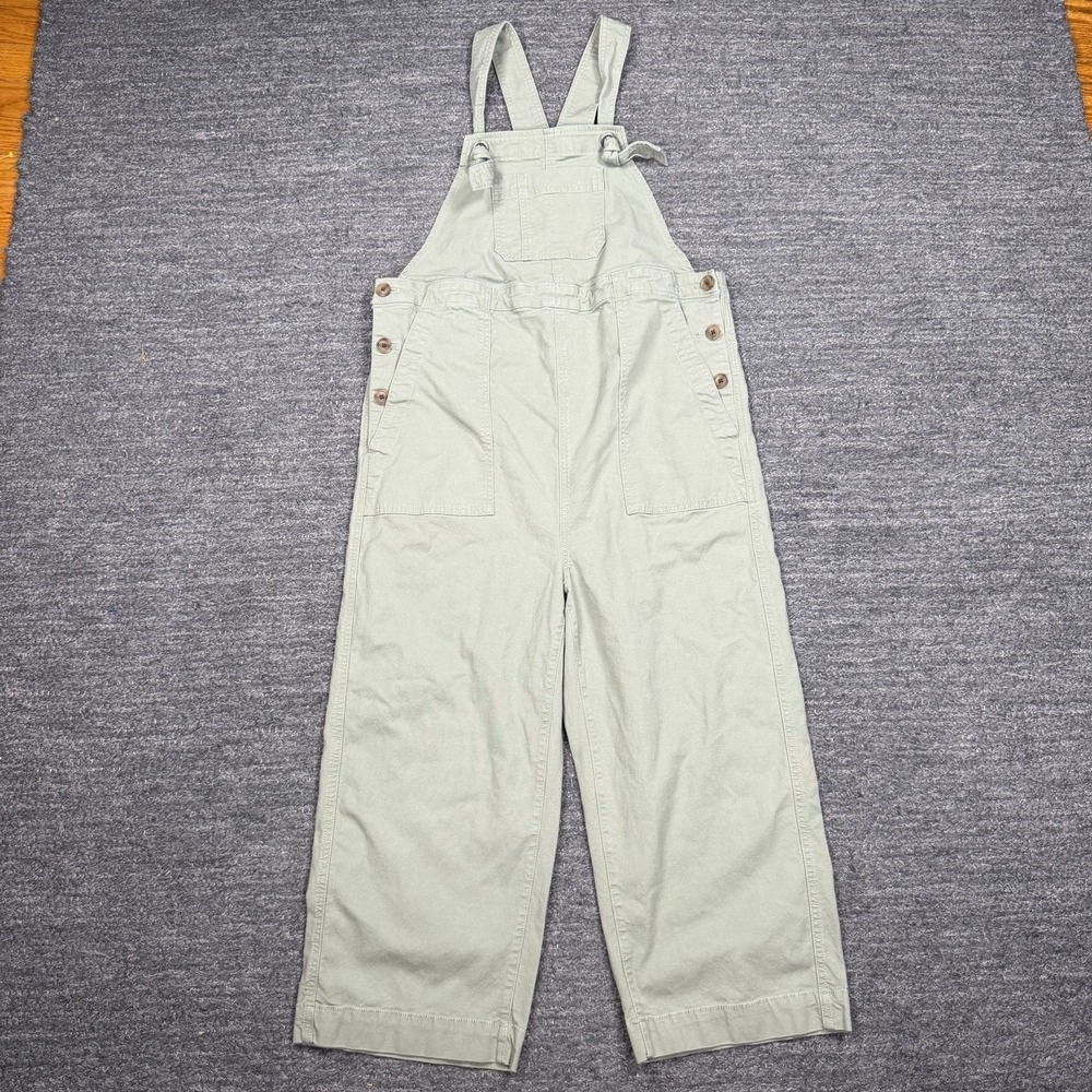 Gap Relaxed Twill Overalls Women Small Green Crop Wide Leg Adjusable Utility